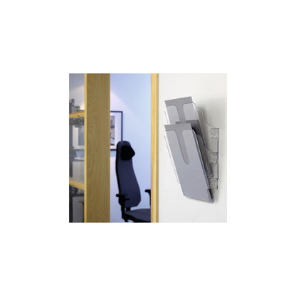 FLEXIPLUS document tray for wall mounting, incl. screws and wall plugs, 2 A4 portrait, transparent.