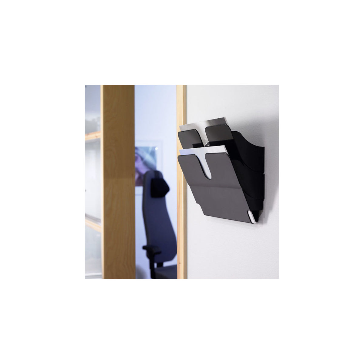 FLEXIPLUS document tray for wall mounting, incl. screws and wall plugs, 2 A4 landscape, black.