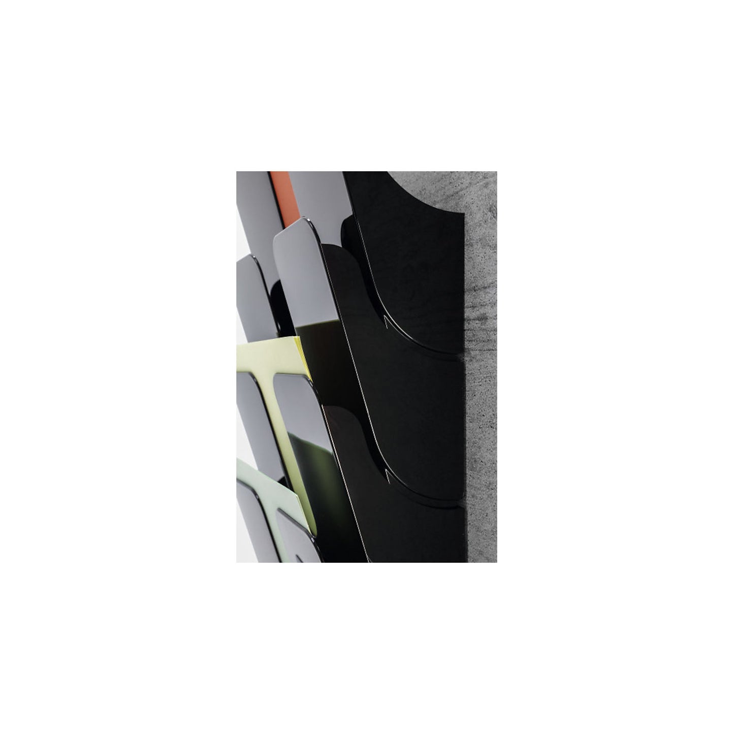 FLEXIPLUS document tray for wall mounting, incl. screws and wall plugs, 6 A4 portrait, black.