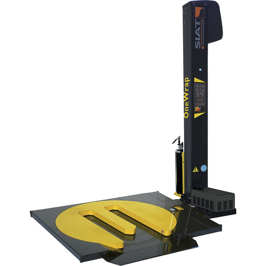 OneWrap pallet wrapper, with open turntable, pallet height 2400 mm, turntable Ø 1500 mm, with 240% powered pre-stretch.