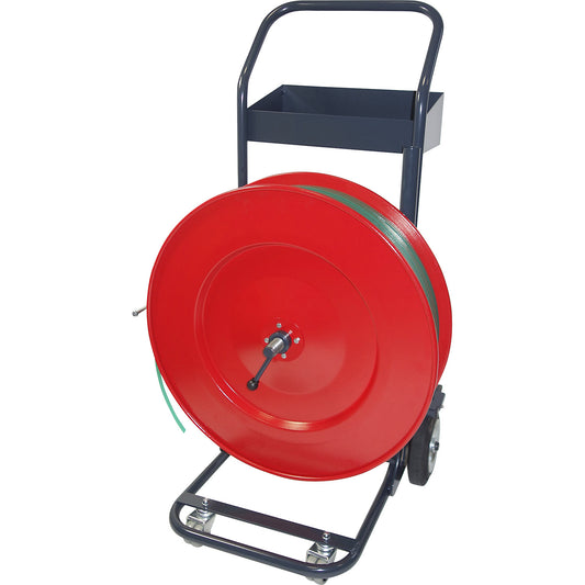Premium Black X strap dispenser for PP, PET and steel strapping, for strap width 13 - 19 mm, mobile, with storage compartment.