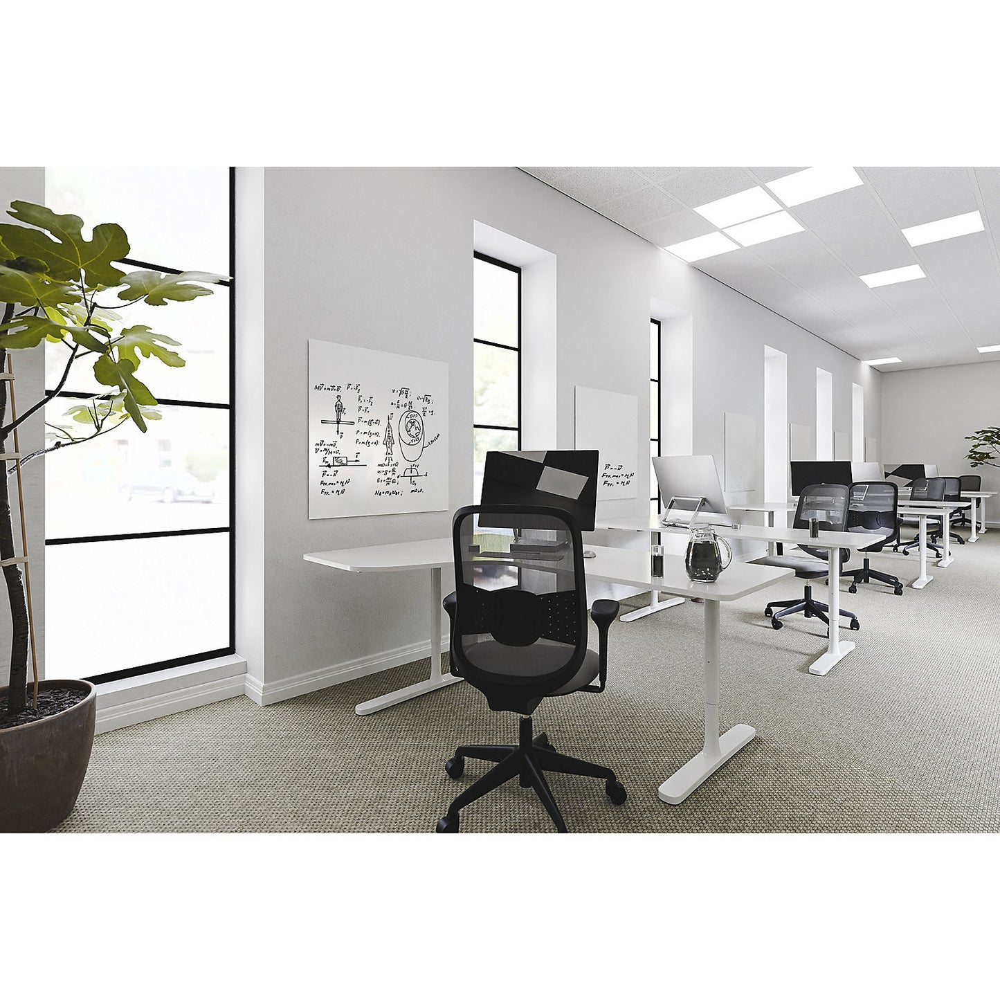Whiteboard, frameless, painted steel, white, WxHxD 980 x 980 x 3 mm.