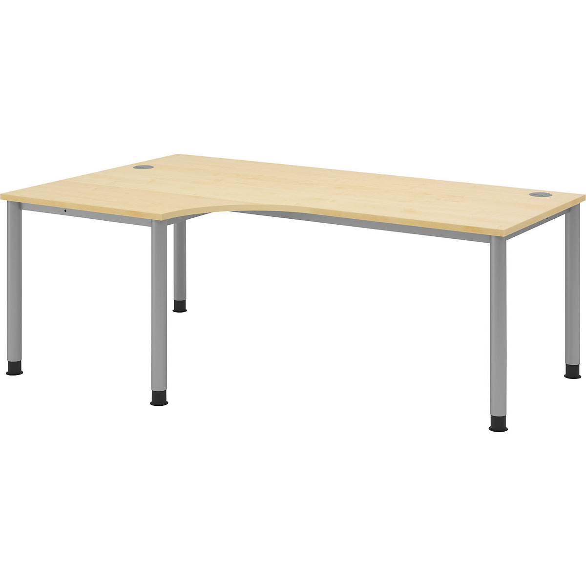 VIOLA - Free-form table, HxWxD 760 x 2000 x 1200 mm, aluminium silver / maple.