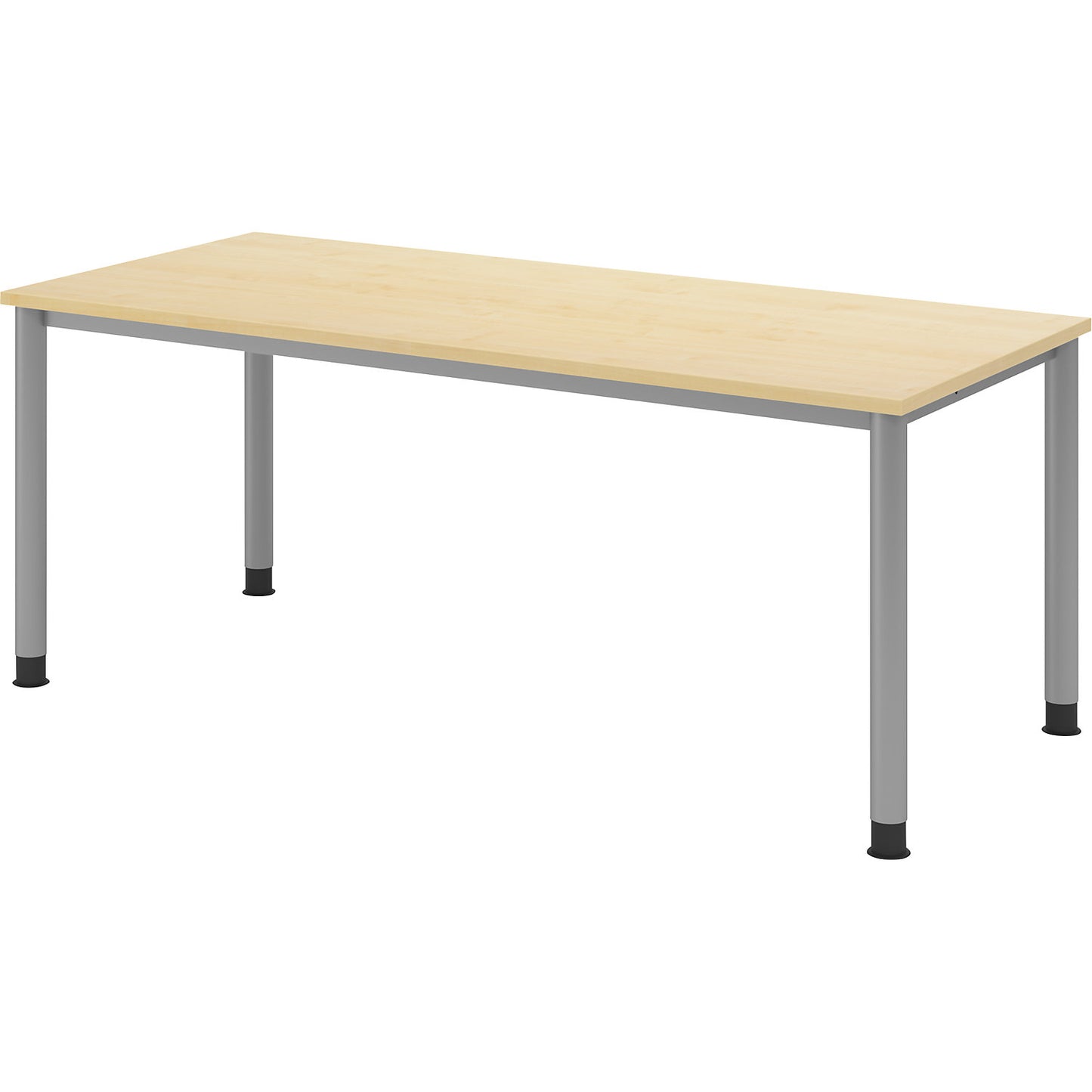 Desk, HxD 685 - 810 x 800 mm, 4 round tubular legs, width 1800 mm, aluminium silver / maple.