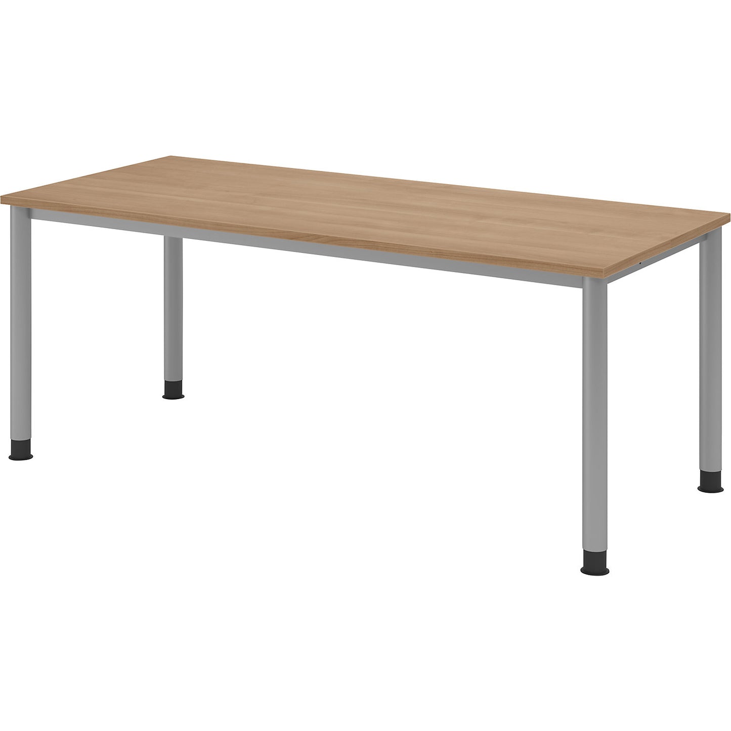 Desk, HxD 685 - 810 x 800 mm, 4 round tubular legs, width 1800 mm, aluminium silver / walnut.