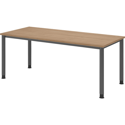 Desk, HxD 685 - 810 x 800 mm, 4 round tubular legs, width 1800 mm, graphite / walnut.