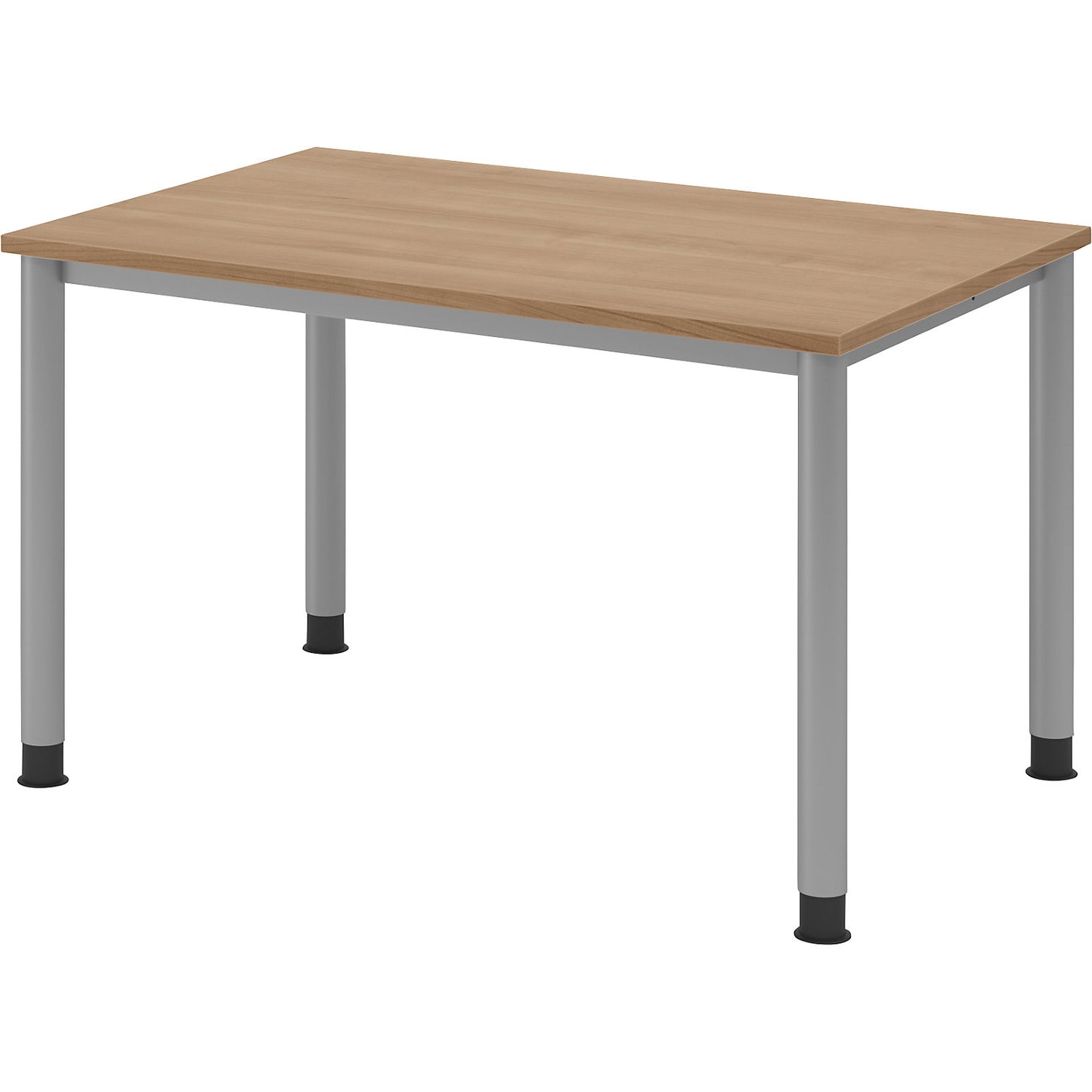 Desk, HxD 685 - 810 x 800 mm, 4 round tubular legs, width 1200 mm, aluminium silver / walnut.