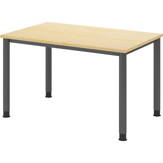 Desk, HxD 685 - 810 x 800 mm, 4 round tubular legs, width 1200 mm, graphite / maple.