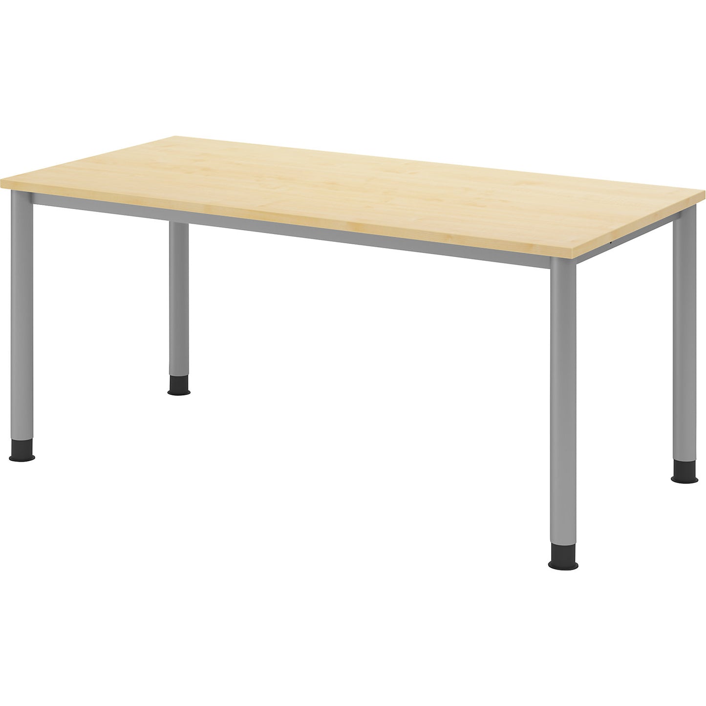 Desk, HxD 685 - 810 x 800 mm, 4 round tubular legs, width 1600 mm, aluminium silver / maple.