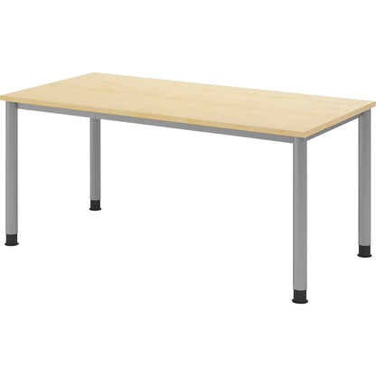 Desk, HxD 685 - 810 x 800 mm, 4 round tubular legs, width 1600 mm, aluminium silver / maple.