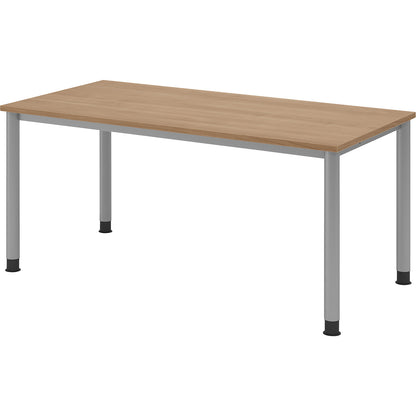 Desk, HxD 685 - 810 x 800 mm, 4 round tubular legs, width 1600 mm, aluminium silver / walnut.
