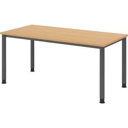 Desk, HxD 685 - 810 x 800 mm, 4 round tubular legs, width 1600 mm, graphite / beech.