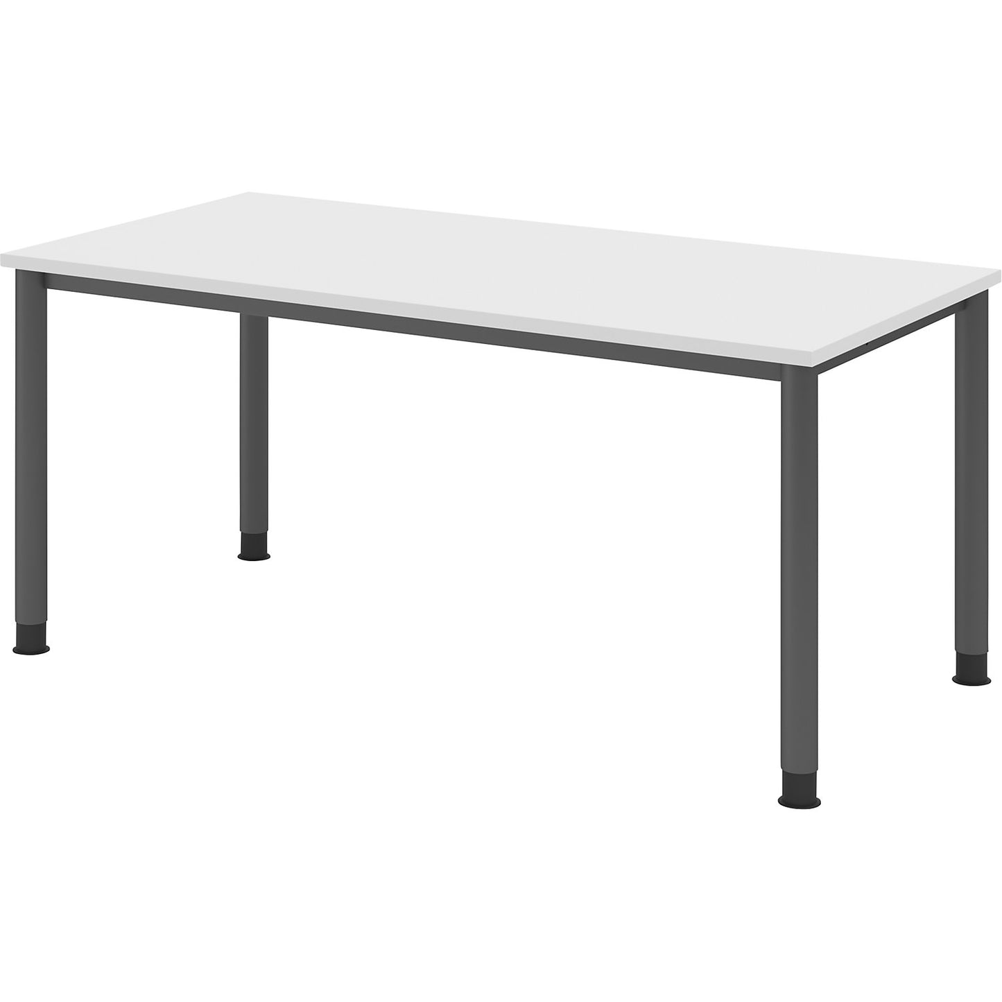 Desk, HxD 685 - 810 x 800 mm, 4 round tubular legs, width 1600 mm, graphite / white.