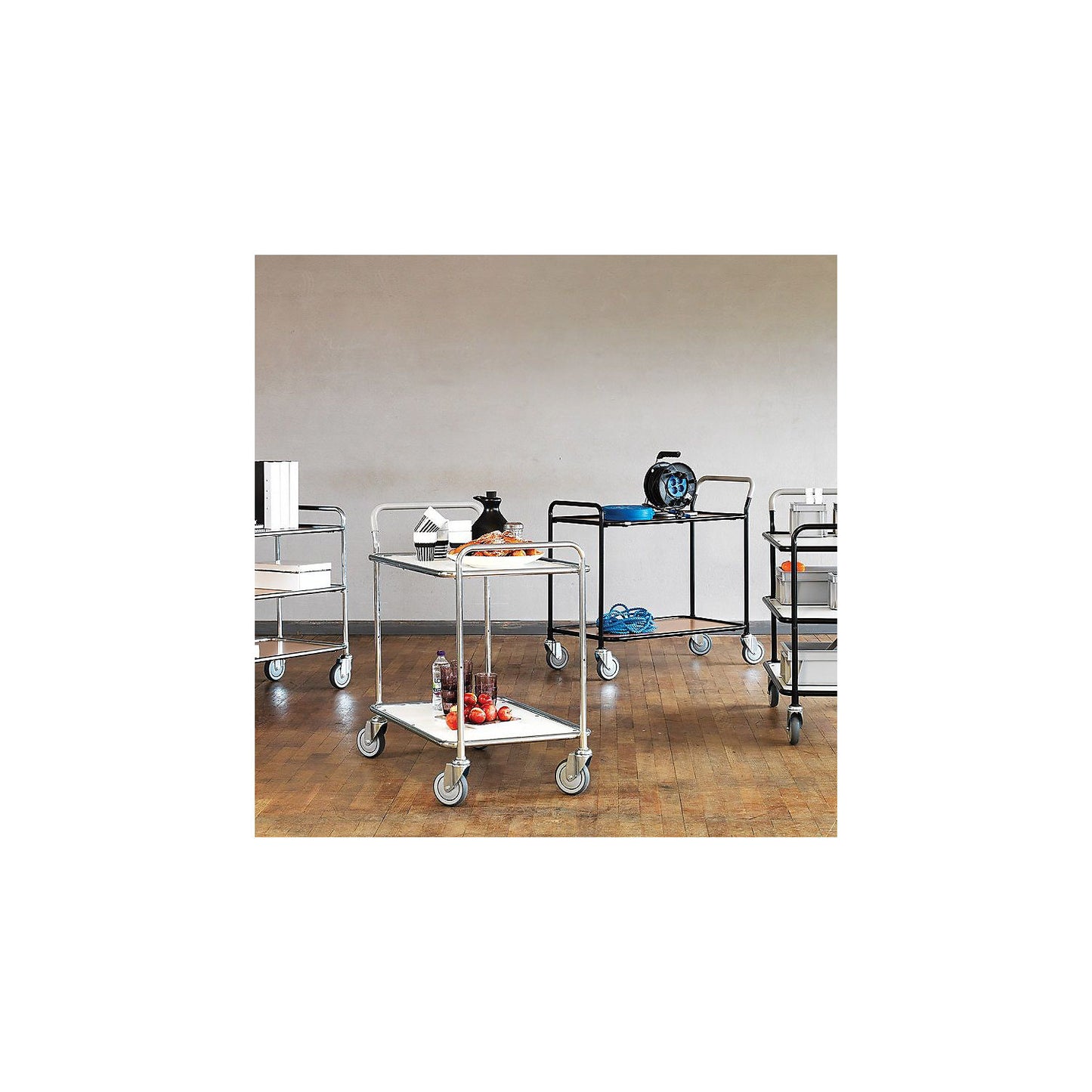 Table trolley, 3 shelves, LxWxH 1020 x 555 x 965 mm, zinc plated / beech finish.