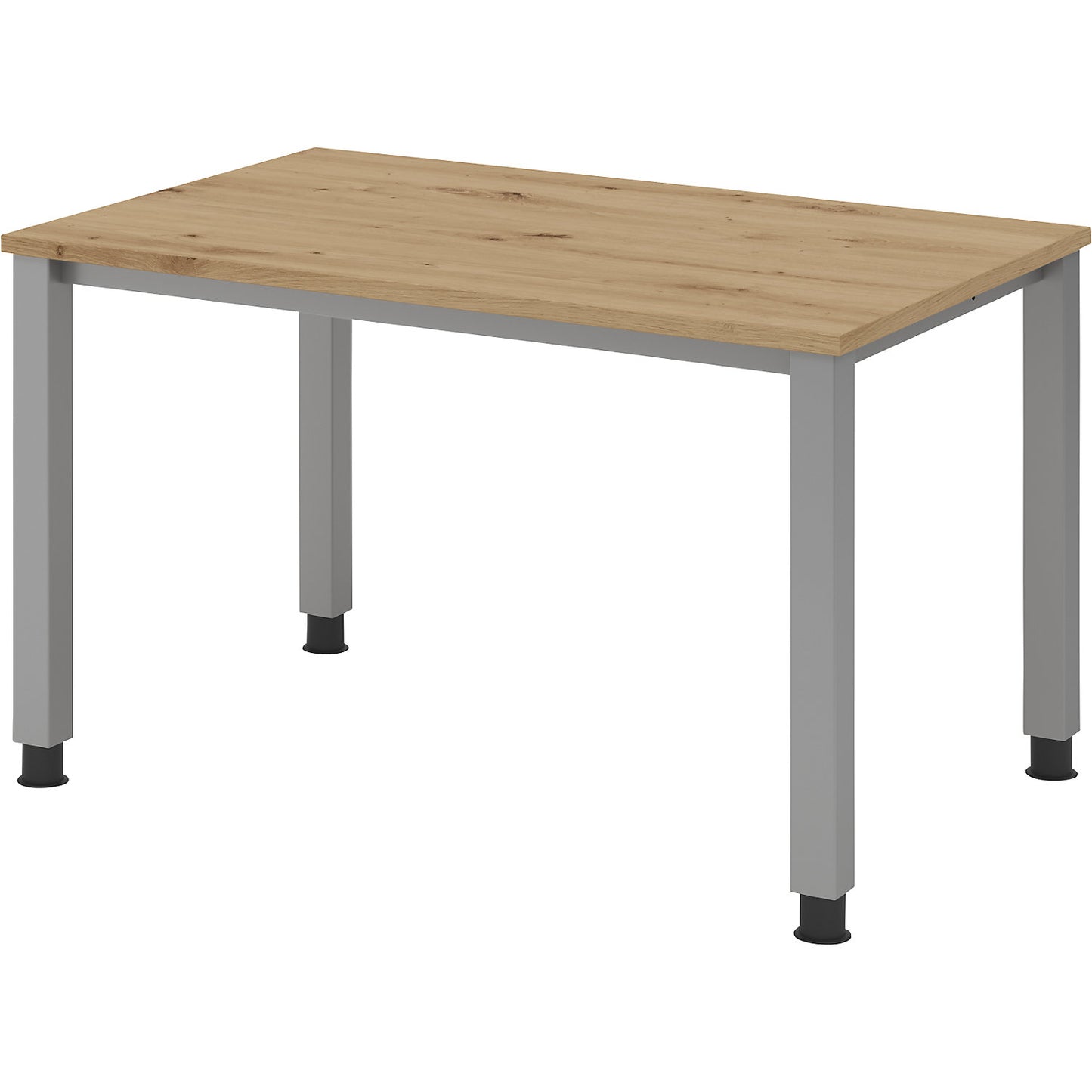 RENATUS - Desk, 4-legged frame, width 1200 mm, aluminium silver / knotty oak.