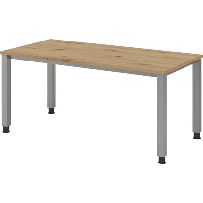 RENATUS - Desk, 4-legged frame, width 1600 mm, aluminium silver / knotty oak.