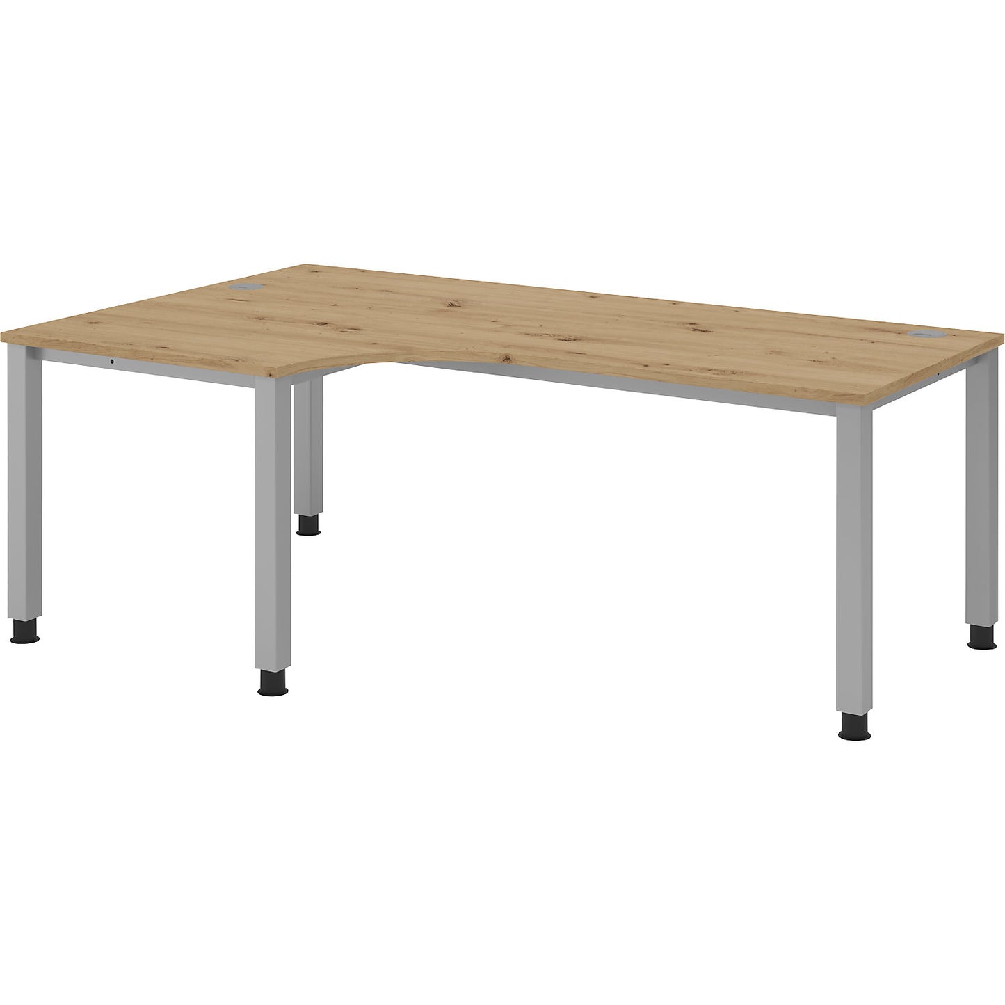 RENATUS - Desk, angled table, width 2000 mm, aluminium silver / knotty oak.