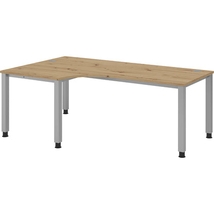 RENATUS - Desk, angled table, width 2000 mm, aluminium silver / knotty oak.