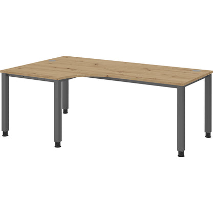RENATUS - Desk, angled table, width 2000 mm, graphite / knotty oak.