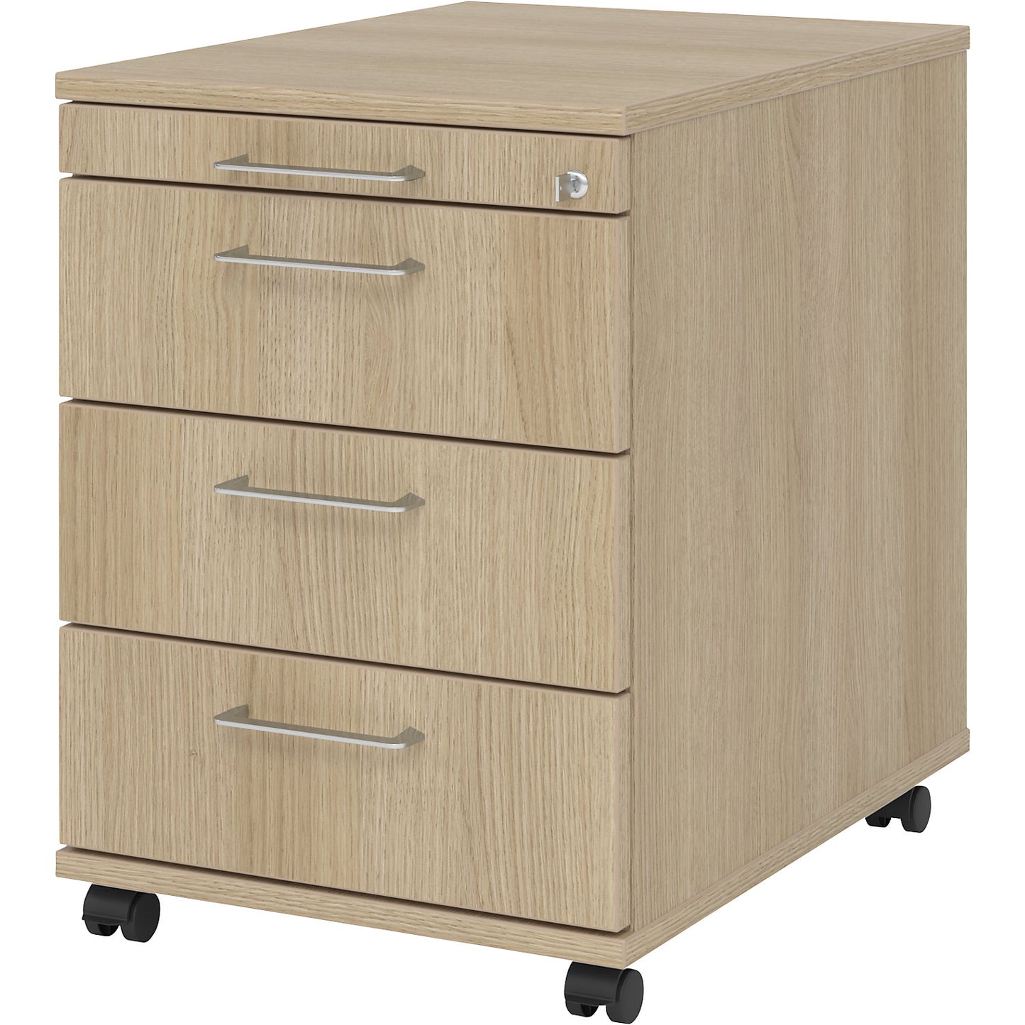 Mobile pedestal, 1 utensil drawer, 3 drawers, depth 580 mm, oak.