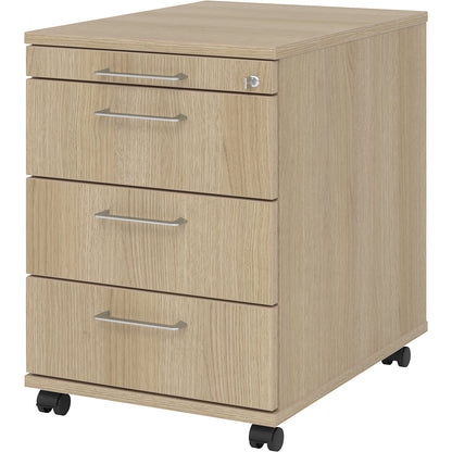 Mobile pedestal, 1 utensil drawer, 3 drawers, depth 580 mm, oak.