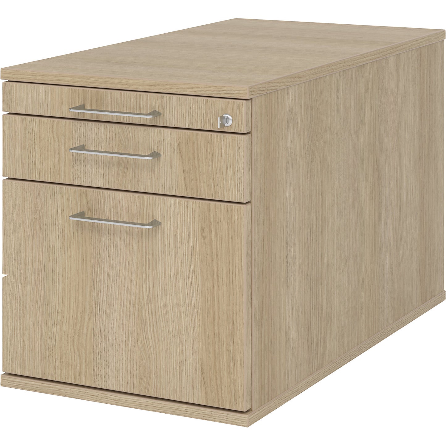 Mobile pedestal, 1 utensil drawer, 1 drawer, 1 file suspension drawer, depth 800 mm, oak.