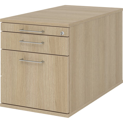 Mobile pedestal, 1 utensil drawer, 1 drawer, 1 file suspension drawer, depth 800 mm, oak.