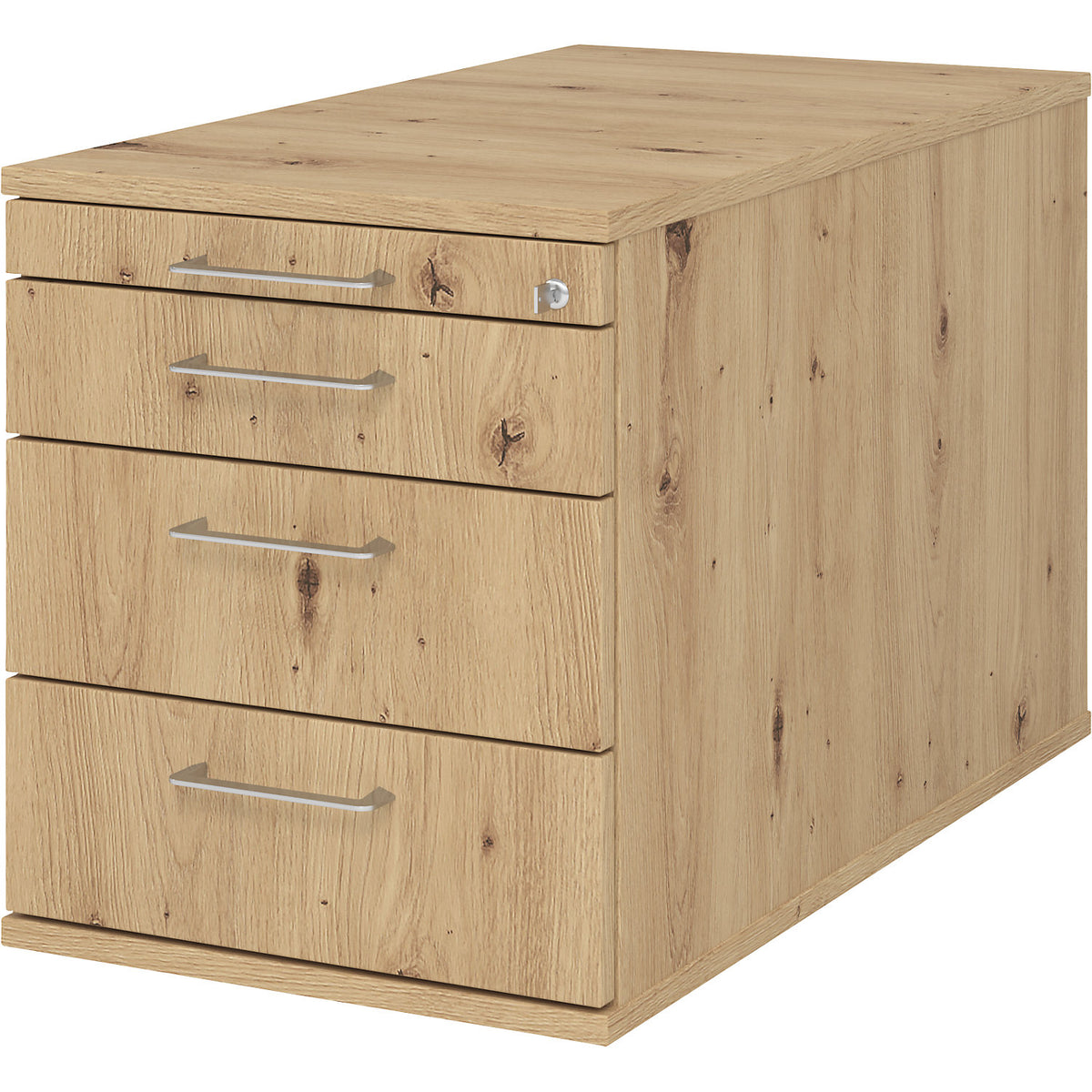 Mobile pedestal, 1 utensil drawer, 3 drawers, depth 800 mm, knotty oak.