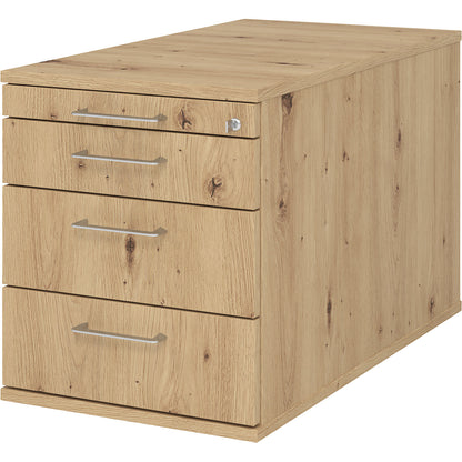 Mobile pedestal, 1 utensil drawer, 3 drawers, depth 800 mm, knotty oak.
