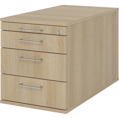 Mobile pedestal, 1 utensil drawer, 3 drawers, depth 800 mm, oak.