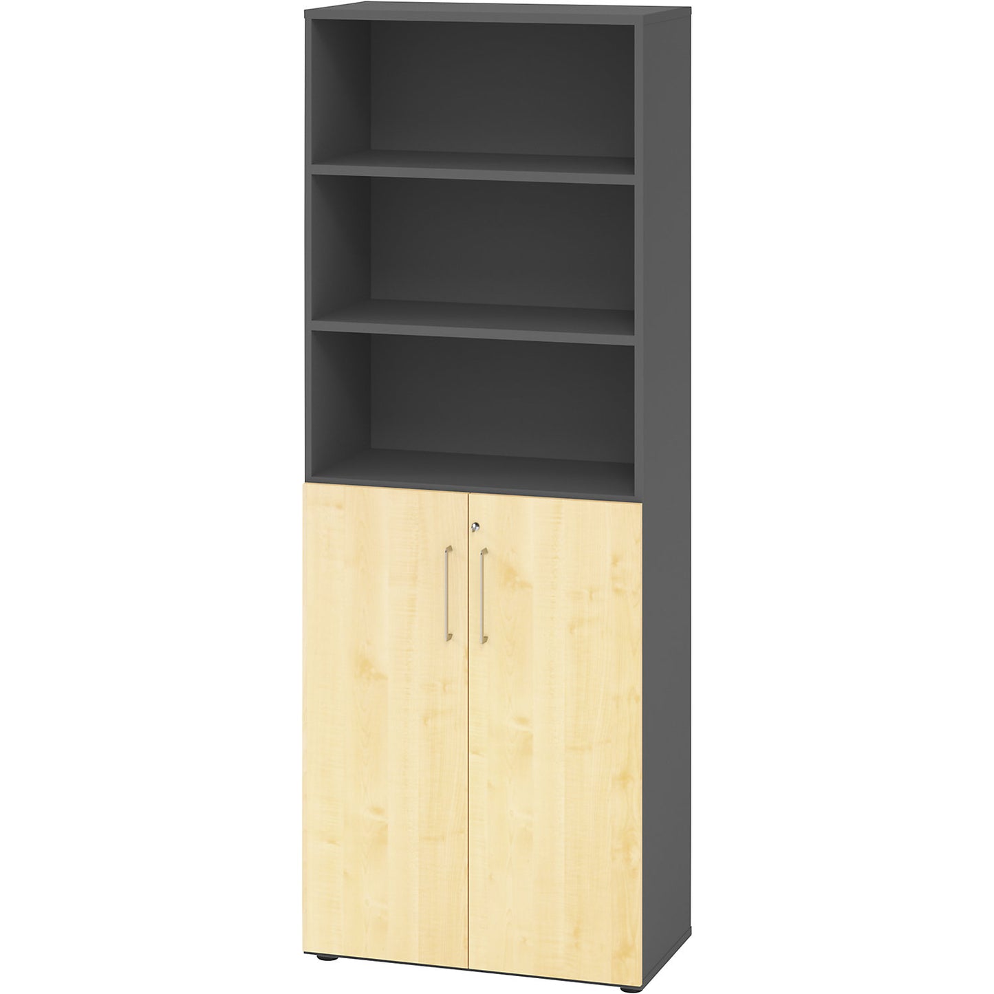 RENATUS - Office cupboard/shelf unit, 5 shelves, 6 file heights (3 of which are open), graphite / maple finish.