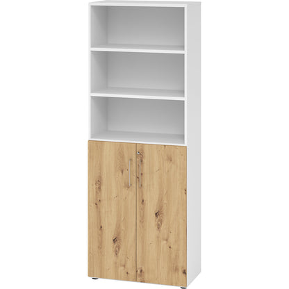 RENATUS - Office cupboard/shelf unit, 5 shelves, 6 file heights (3 of which are open), white / knotty oak.