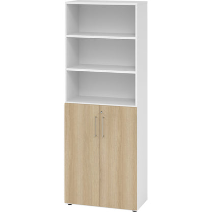 RENATUS - Office cupboard/shelf unit, 5 shelves, 6 file heights (3 of which are open), white / oak.