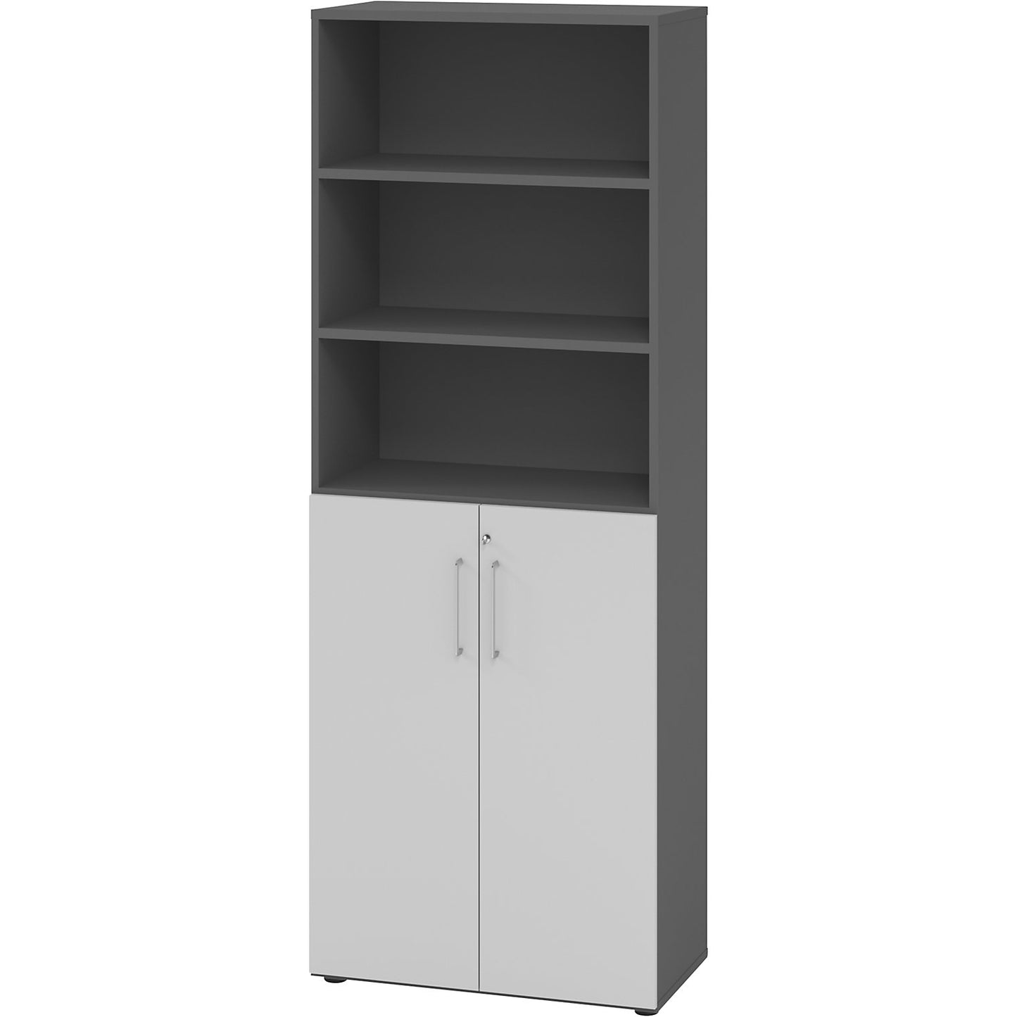 RENATUS - Office cupboard/shelf unit, 5 shelves, 6 file heights (3 of which are open), graphite / light grey.