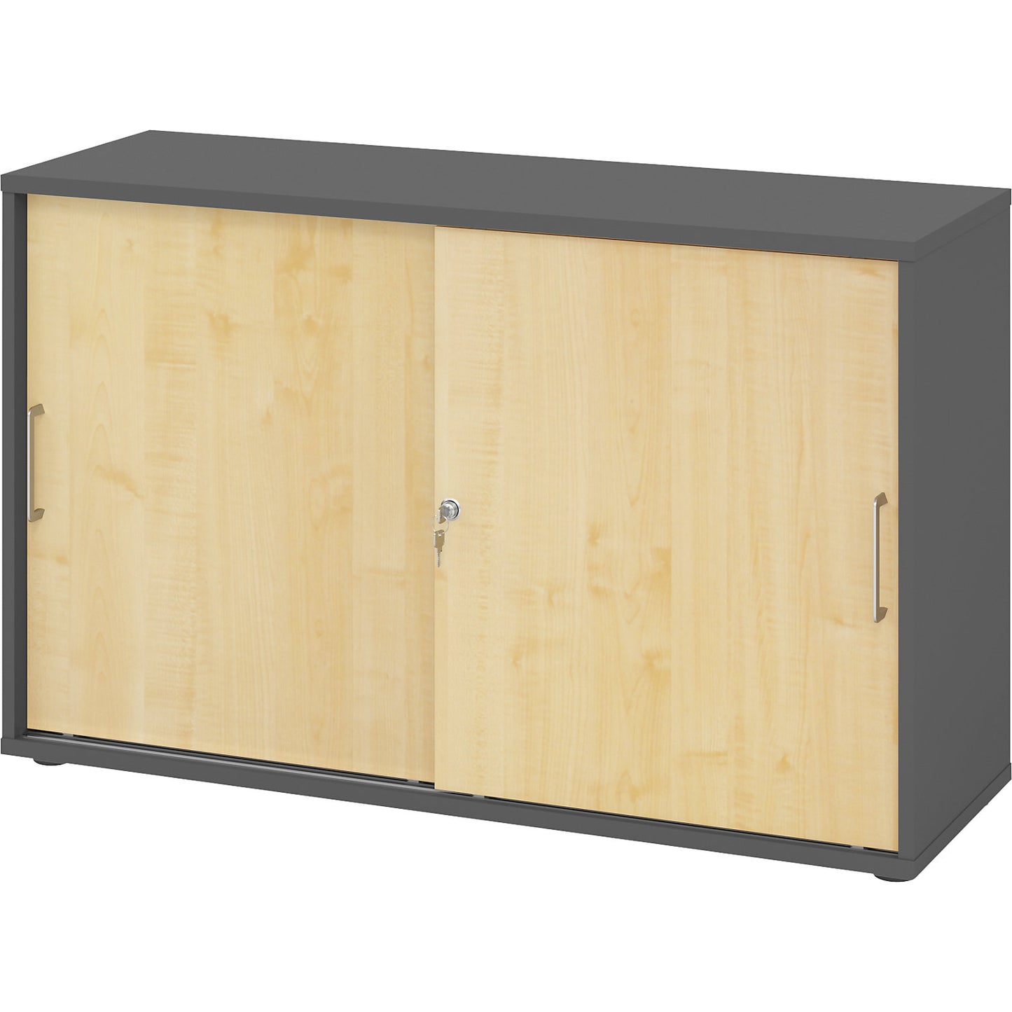 Sliding door cupboard, height 748 mm, 1 shelf, graphite / maple finish.