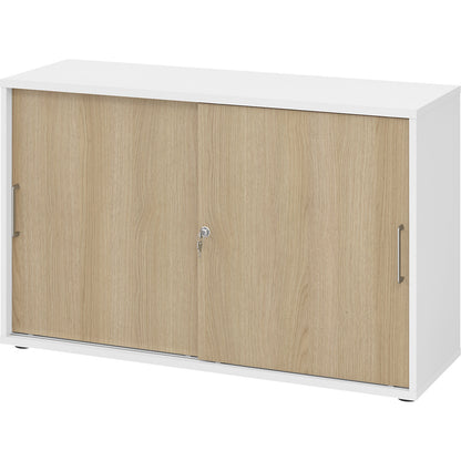 Sliding door cupboard, height 748 mm, 1 shelf, white / oak.