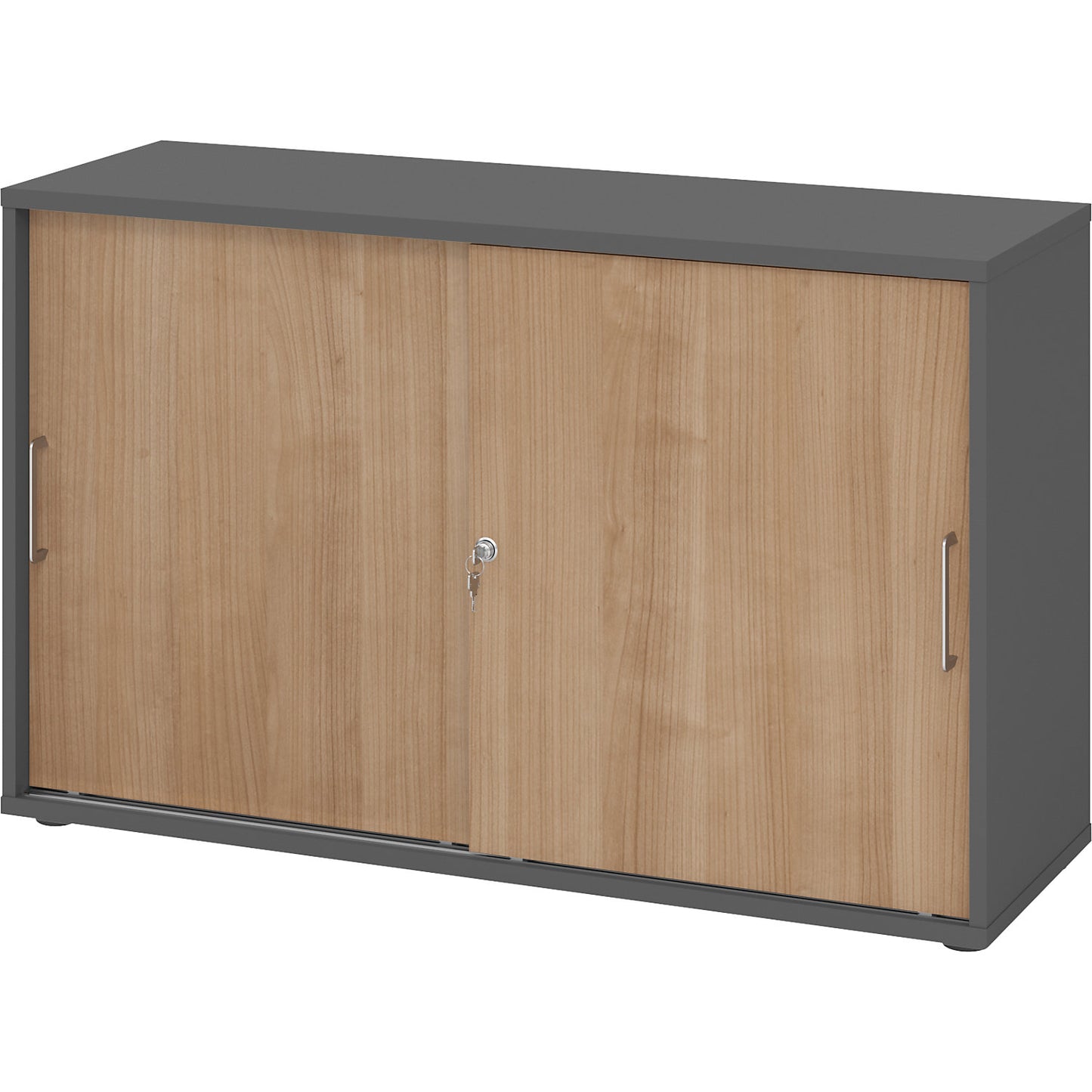 Sliding door cupboard, height 748 mm, 1 shelf, graphite / walnut finish.