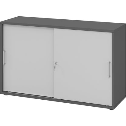 Sliding door cupboard, height 748 mm, 1 shelf, graphite / light grey.