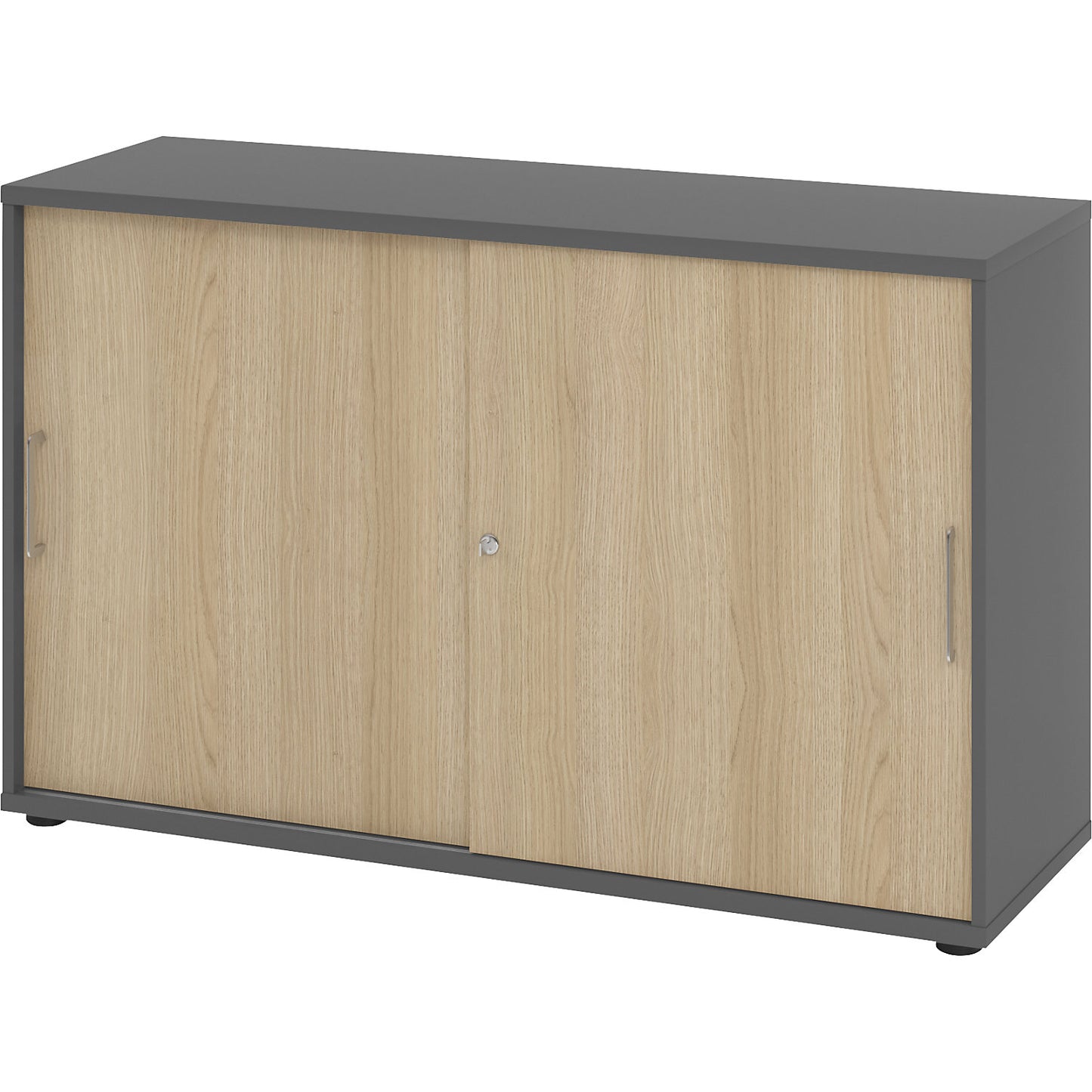 Sliding door cupboard, height 748 mm, 1 shelf, graphite / oak.