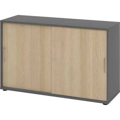 Sliding door cupboard, height 748 mm, 1 shelf, graphite / oak.