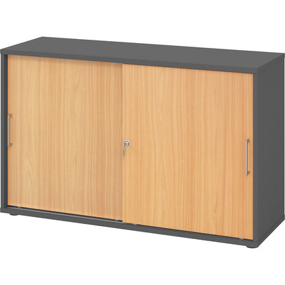 Sliding door cupboard, height 748 mm, 1 shelf, graphite / beech.