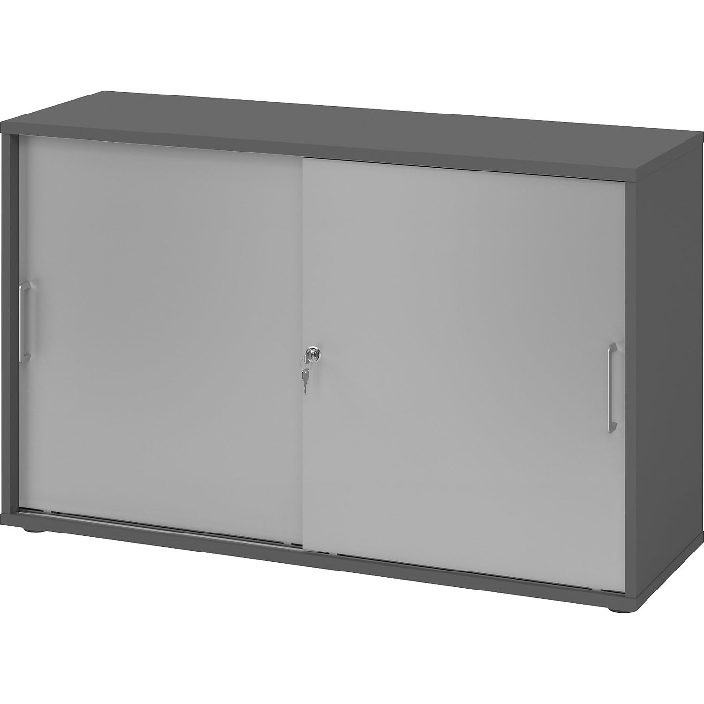 Sliding door cupboard, height 748 mm, 1 shelf, graphite / aluminium silver.