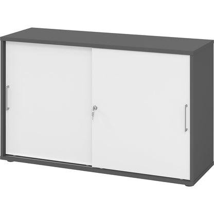 Sliding door cupboard, height 748 mm, 1 shelf, graphite / white.