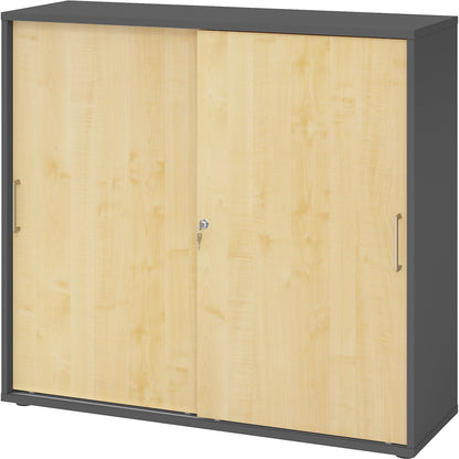 Sliding door cupboard, height 1100 mm, 2 shelves, graphite / maple finish.