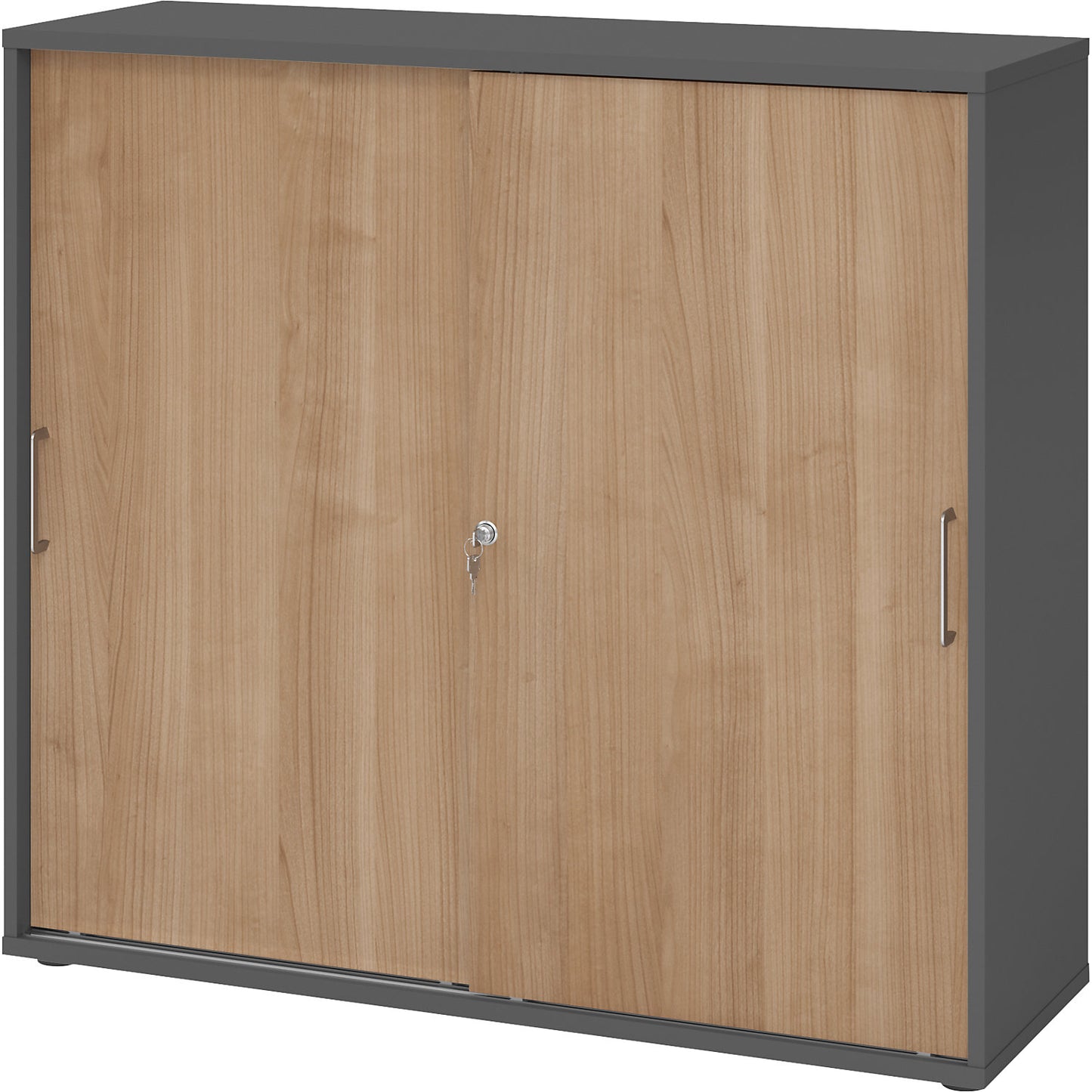 Sliding door cupboard, height 1100 mm, 2 shelves, graphite / walnut finish.