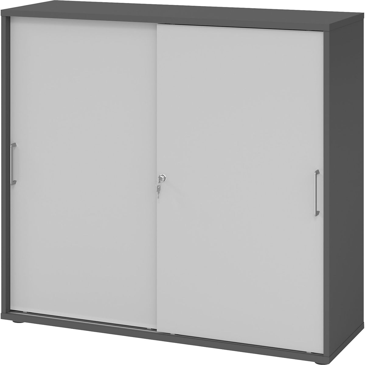 Sliding door cupboard, height 1100 mm, 2 shelves, graphite / light grey.