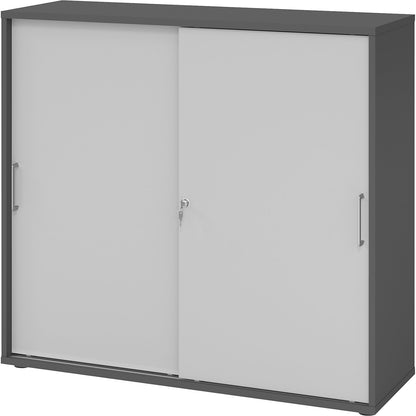 Sliding door cupboard, height 1100 mm, 2 shelves, graphite / light grey.