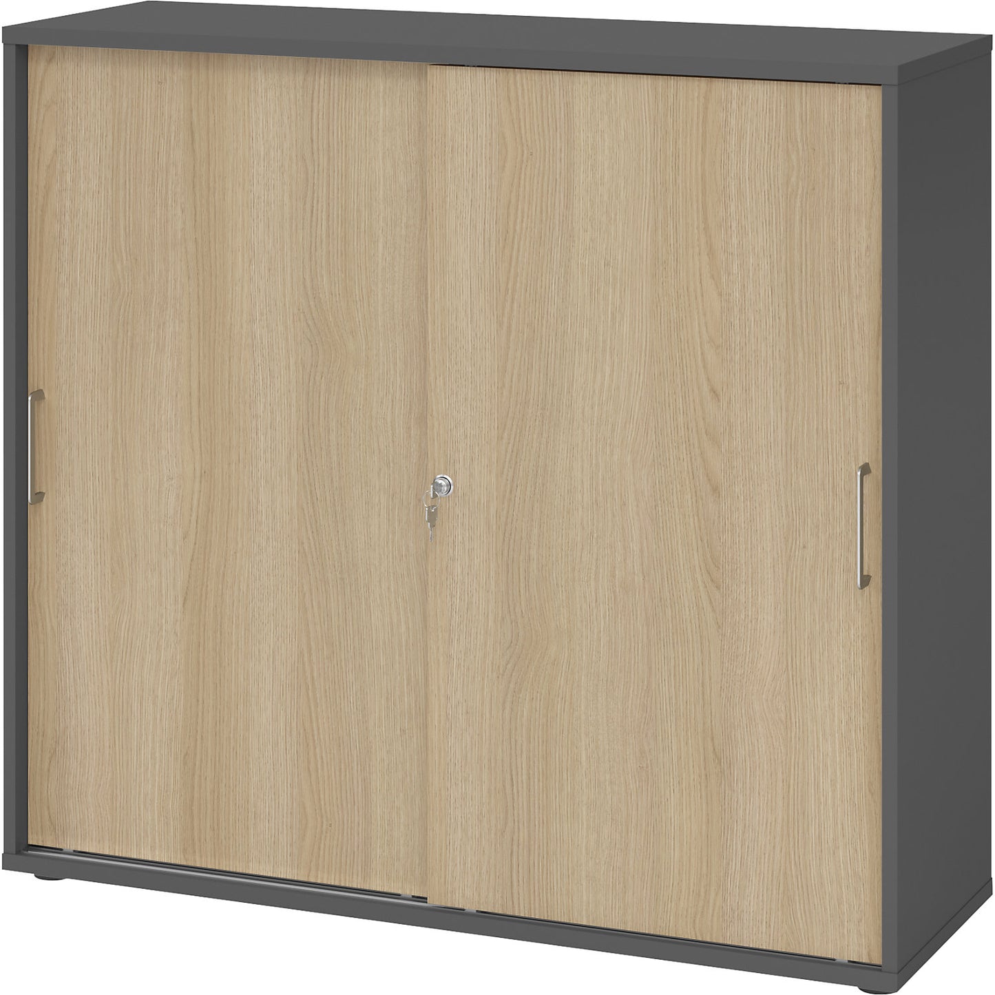 Sliding door cupboard, height 1100 mm, 2 shelves, graphite / oak.