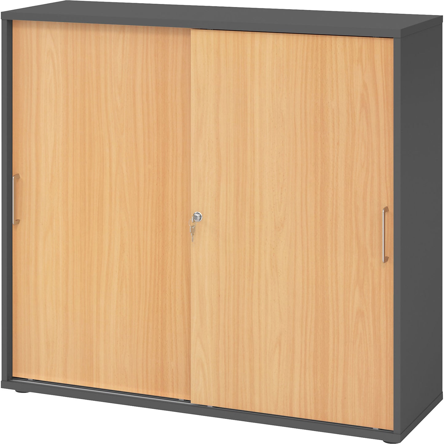 Sliding door cupboard, height 1100 mm, 2 shelves, graphite / beech.