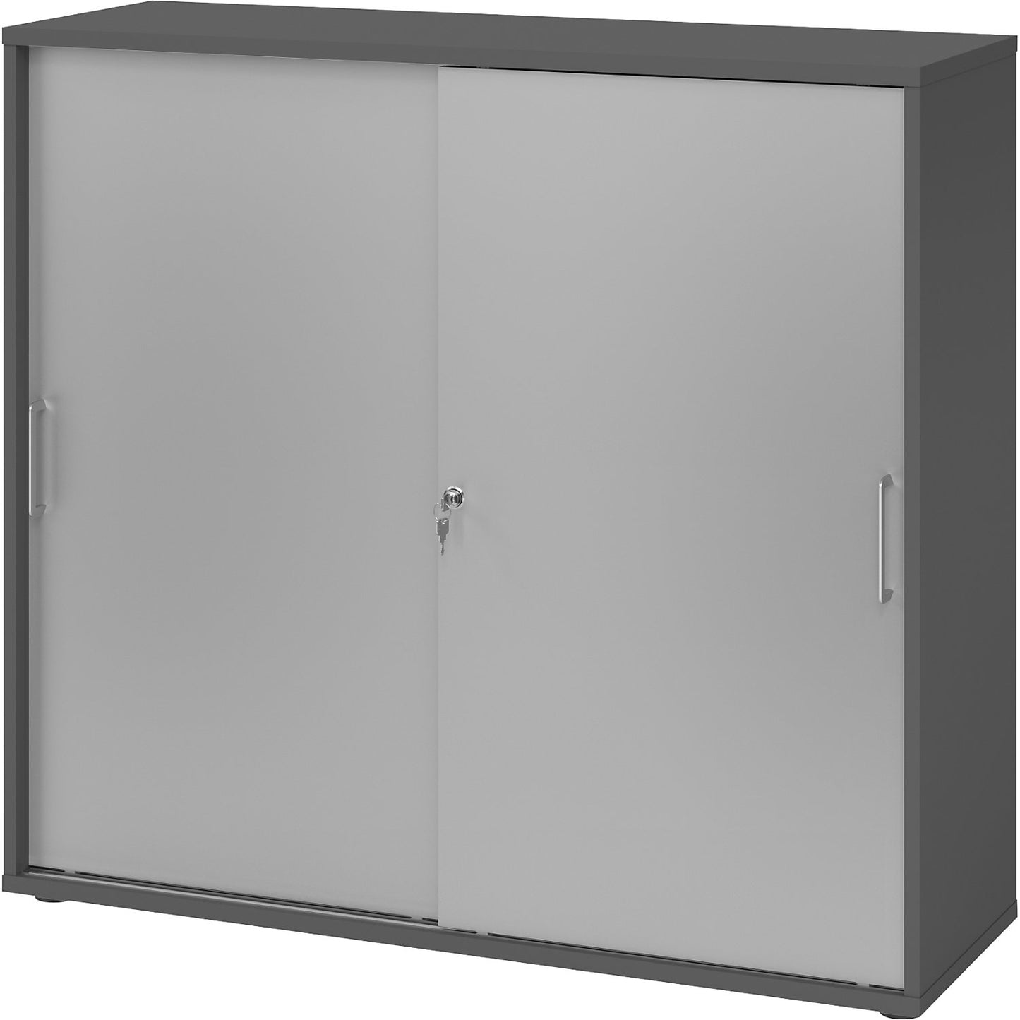 Sliding door cupboard, height 1100 mm, 2 shelves, graphite / aluminium silver.